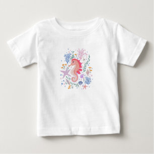 Camiseta Cavalo-marinho charmoso e recife de coral