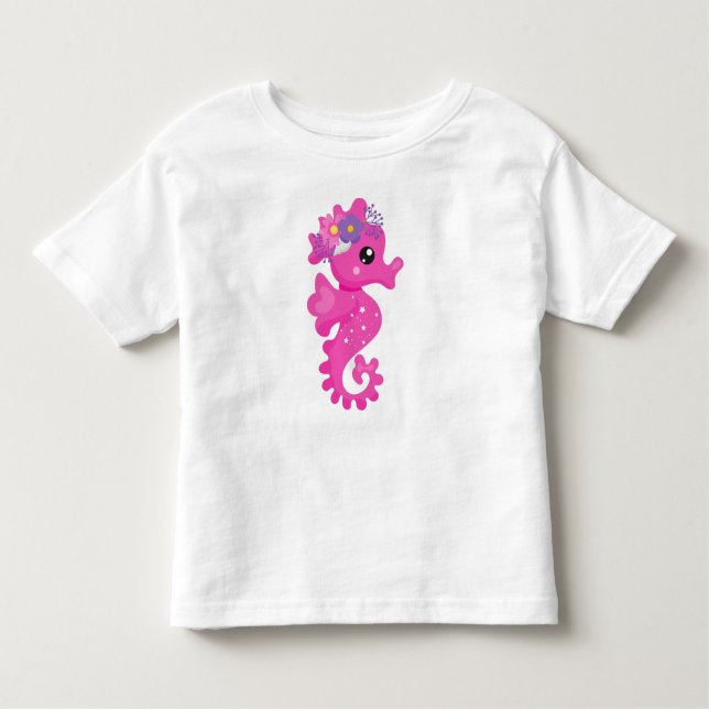 Camiseta Cavalo-marinho-Cinto, Cavalo-Cinto-Rosa, Flores, C (Frente)