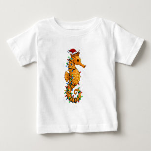 Camiseta Cavalo-Marinho Festivo Usando um Chapéu de Papai N