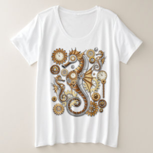 Camiseta Cavalo-Marinho Steampunk Surrealista Vintage