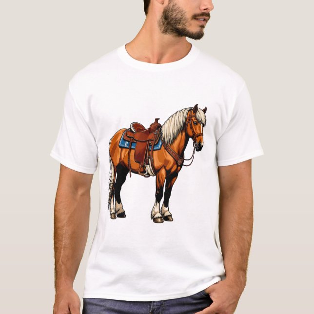 Camiseta Cavalo Marrom Com Sela (Frente)