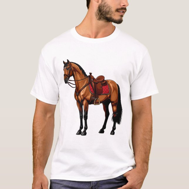 Camiseta Cavalo Marrom Com Sela (Frente)