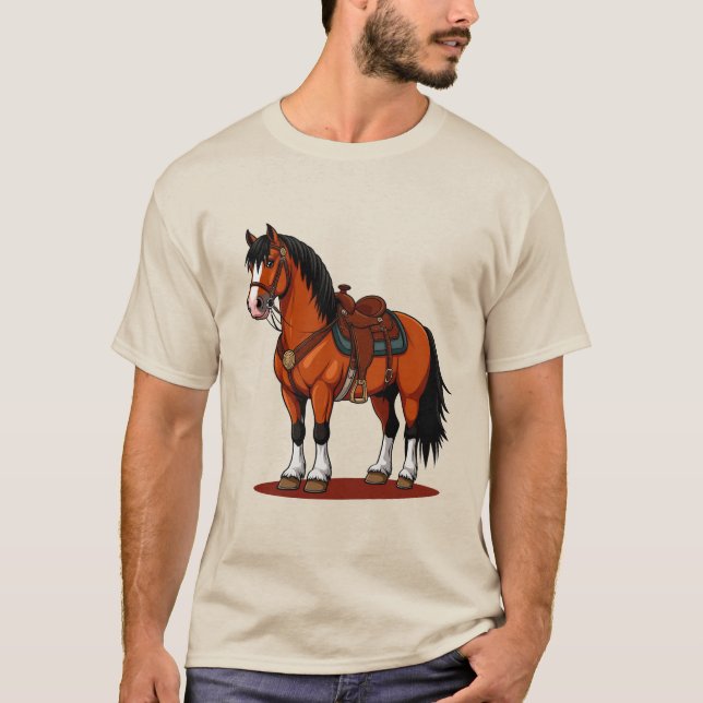 Camiseta Cavalo Marrom Com Sela (Frente)