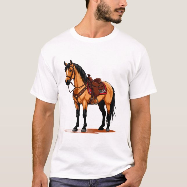 Camiseta Cavalo Marrom Com Sela (Frente)