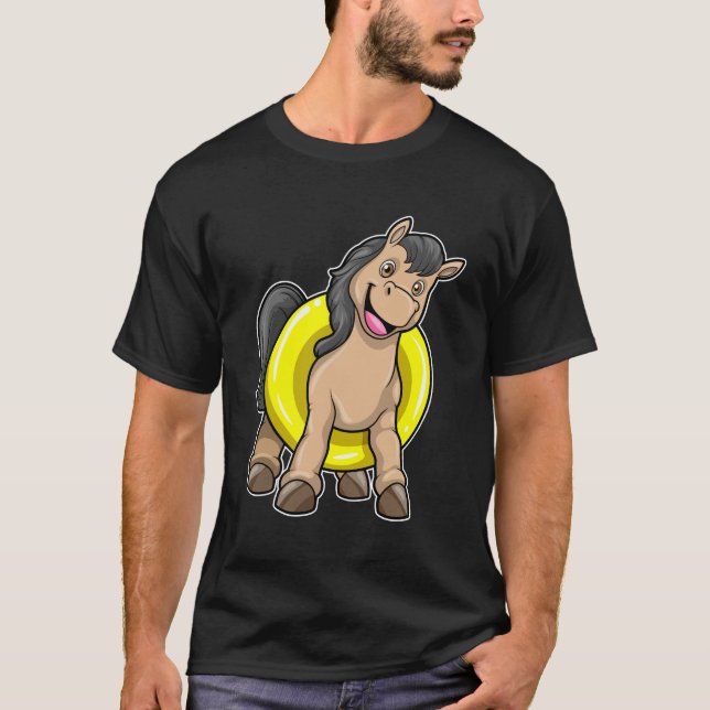 Camiseta Cavalo na praia com anel de Natação (Frente)