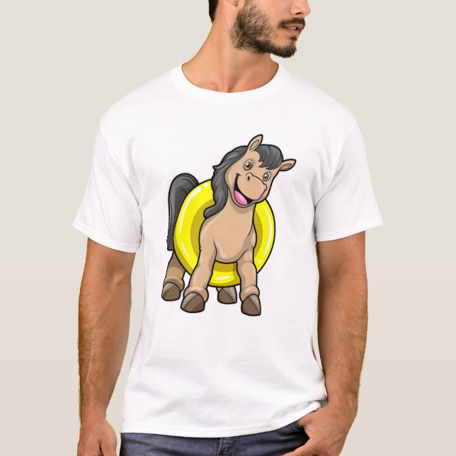 Camiseta Cavalo na praia com anel de Natação (Frente)