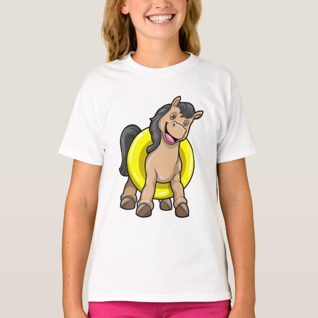 Camiseta Cavalo na praia com anel de Natação (Frente)