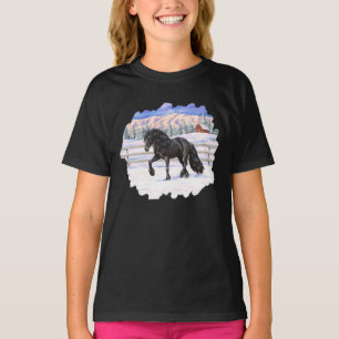 Camiseta Cavalo Negro Frísia Na Neve