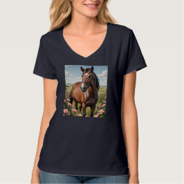 Camiseta Cavalo Nokota Cercado Por Rosas De Prairie