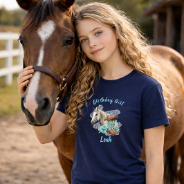 Camiseta Cavalo Ocidental Floral Aniversário - Azul-marinho