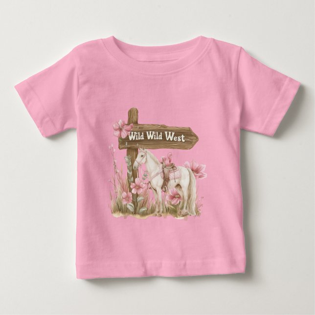 Camiseta Cavalo Ocidental Floral, Floral, Rosa, Selvagem Oc (Frente)