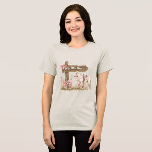 Camiseta Cavalo Oeste Selvagem Floral Rosa-Rosa Ocidental