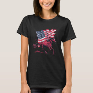 Camiseta Cavalo Patriótico Americano EUA Homens Mulheres Qu