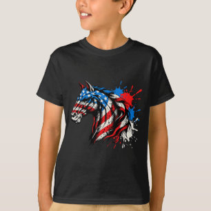 Camiseta Cavalo patriótico arte splash bandeira americana P