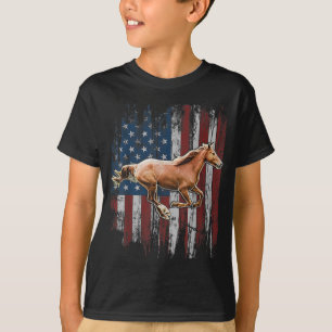 Camiseta Cavalo Patriótico - Bandeira Americana Andando Lon