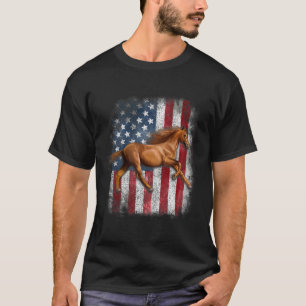 Camiseta Cavalo Patriótico - Bandeira Americana Andando Lon