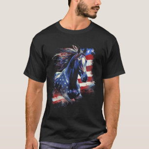 Camiseta Cavalo Patriótico Bandeira Americana Cavalgar Oest