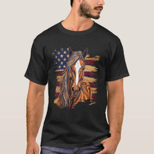 Camiseta Cavalo Patriótico Bandeira Americana Cavalo Vintag
