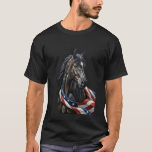 Camiseta Cavalo Patriótico Bandeira Americana Criança Monta