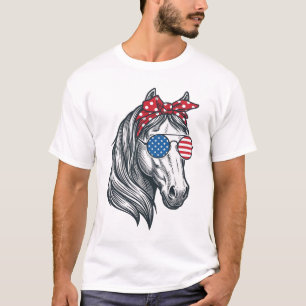Camiseta Cavalo Patriótico Com Óculos De Sol De Bandeira Vi