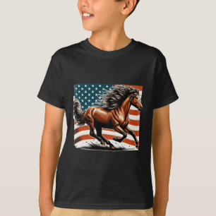 Camiseta Cavalo Patriótico de Bandeira Americana Andando Lo