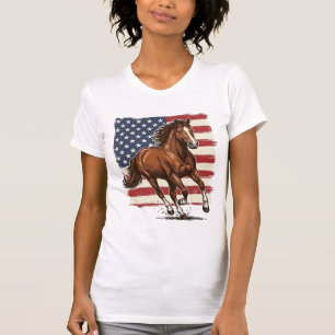 Camiseta Cavalo Patriótico Design Vetorial Western Vintage_