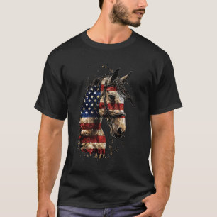 Camiseta Cavalo Patriótico Equestre Bandeira Americana EUA