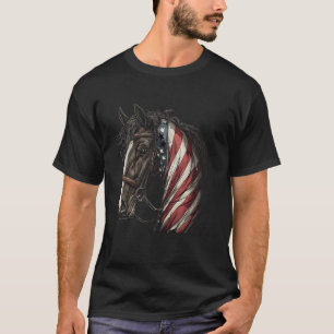 Camiseta Cavalo Patriótico Equestre Bandeira Americana EUA 