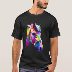 Camiseta Cavalo Pop de Arte Colorida Retrato Cavalos Engraç