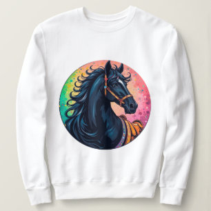 Camiseta Cavalo Preto Elegante Com Fundo Vibrante