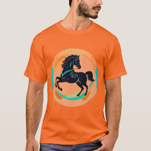 Camiseta Cavalo Preto em um Fundo Colorido