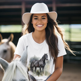 Camiseta Cavalo Preto Personalizado Estilo Equestre