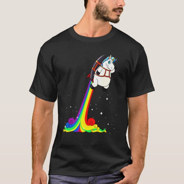 Camiseta Cavalo Rainbow Jetpack Animal Pun (Frente)