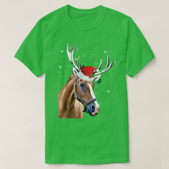 Camiseta Cavalo Reindeer Luzes de Natal Bonitas (Frente do Design)