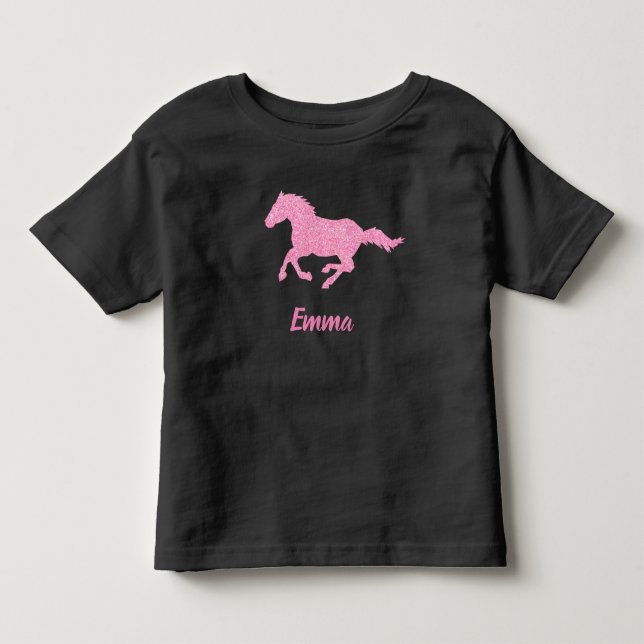 Camiseta Cavalo-reluzente Rosa Menina Nome Animal (Frente)