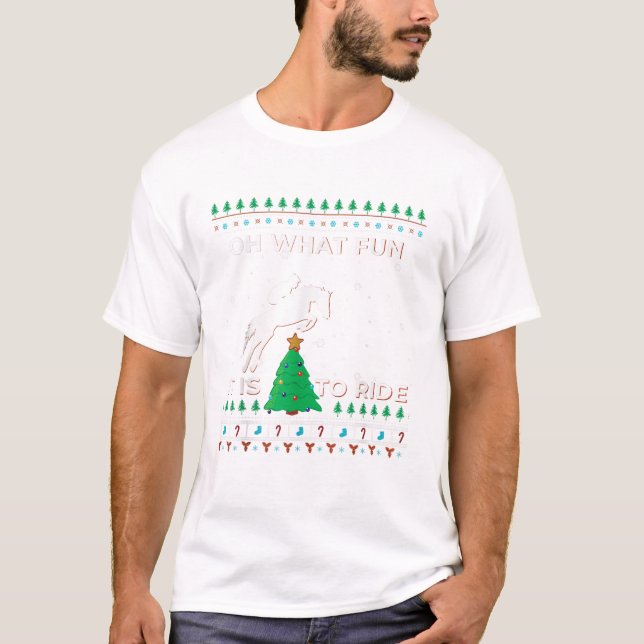 Camiseta Cavalo Rider Equestrian Cowboy Febre Suor de Natal (Frente)