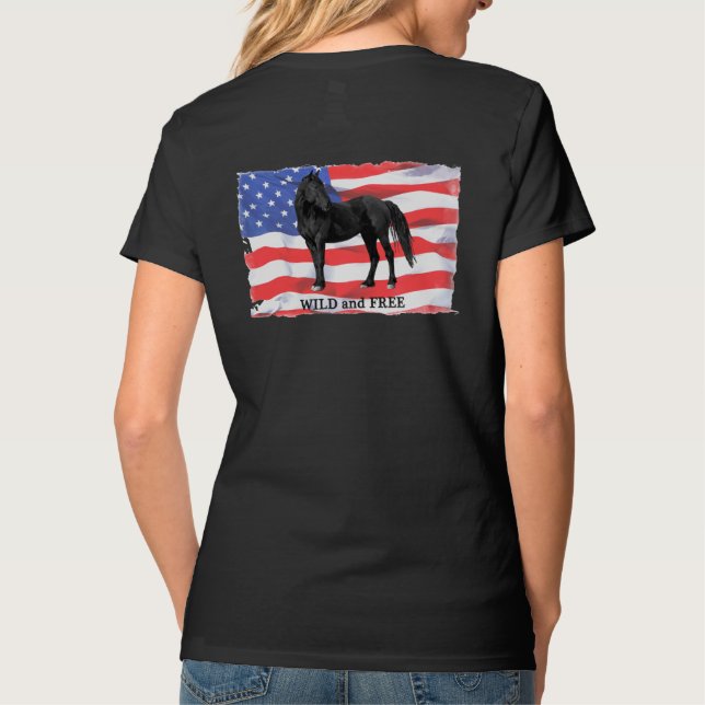 Camiseta Cavalo selvagem americano selvagem & livre V - (Verso)