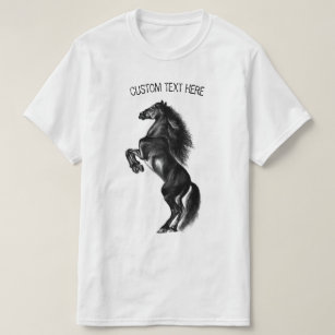 Camiseta Cavalo selvagem preto-e-fundo - Desenho preto e br