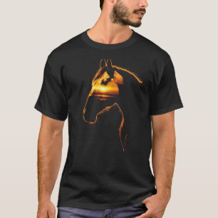 Camiseta Cavalo Silhueta do Pôr do Sol Mulheres Meninas Mon