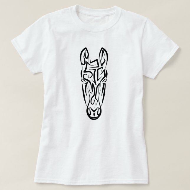 Camiseta Cavalo Tribal Negro e Branco (Frente do Design)