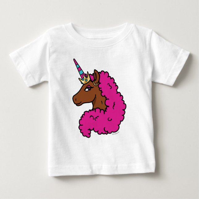 Camiseta Cavalo Unicórnio Afro Rosa Quente (Frente)