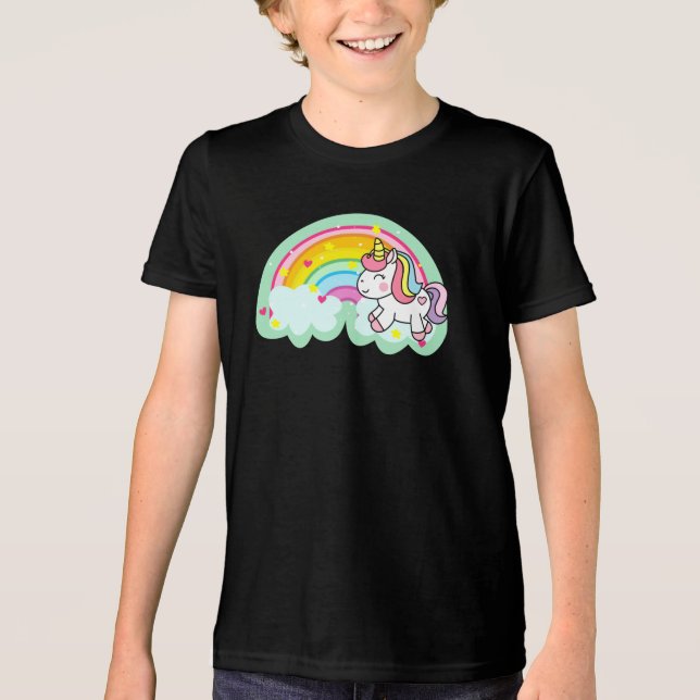 Camiseta Cavalo Unicórnio com Cartoon Arco-Íris-24964 (Frente)