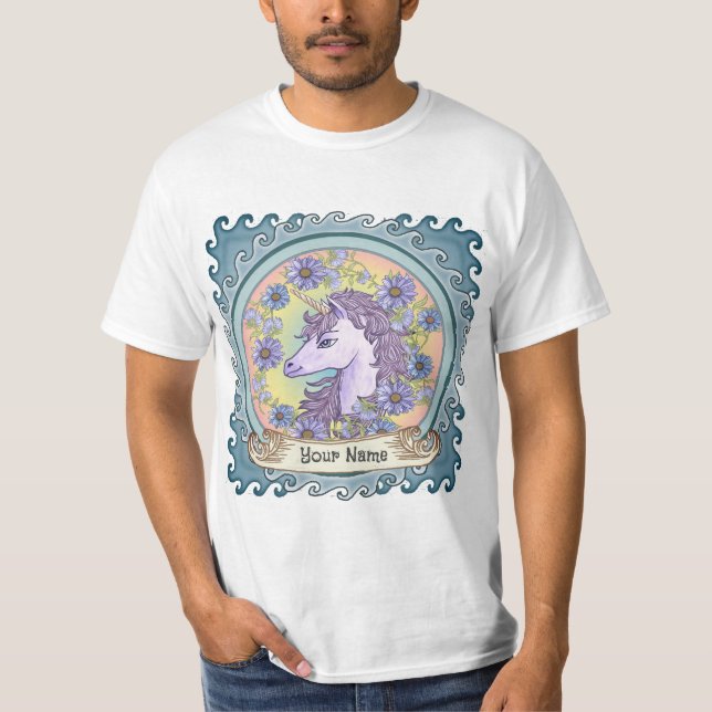 Camiseta Cavalo Unicórnio Daisy Azul (Frente)
