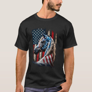 Camiseta Cavalo Vintage Cavalo Patriótico Bandeira American