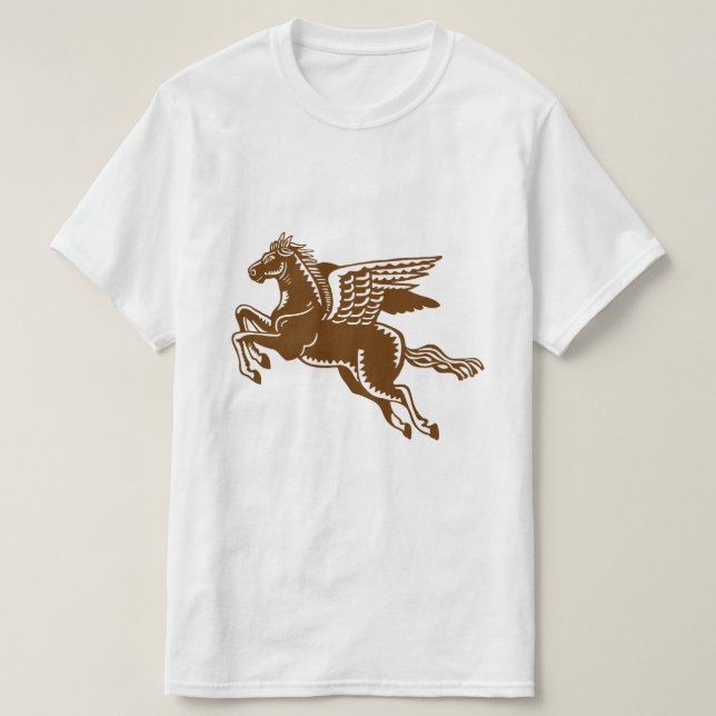 Camiseta Cavalo Voador - Castanho-da-Noz e Camisa-branca (Frente do Design)