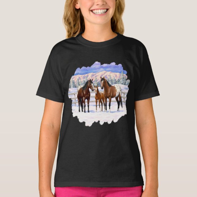 Camiseta Cavalos Appaloosa De Baía Castanha Em Neve (Frente)