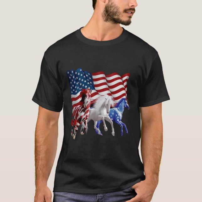 Camiseta Cavalos - Bandeira Americana (Frente)
