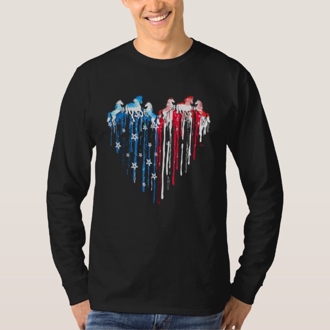 Camiseta Cavalos Cardíaco Bandeira Americana 4º De Julho Pa (Frente)
