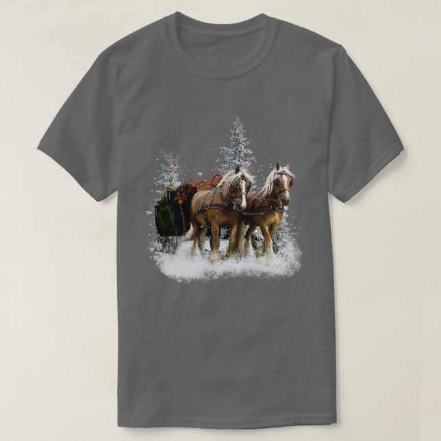 Camiseta Cavalos Clydesdale no Natal da neve  (Frente do Design)