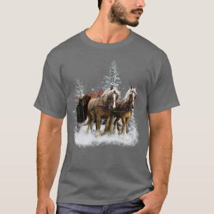 Camiseta Cavalos Clydesdale no Natal da neve 